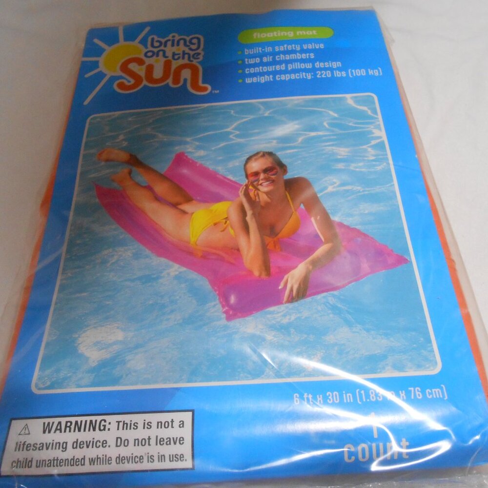 NEW Bring On The Sun adult Pool float Mat Coral Orange up to 220#s Contoured pil